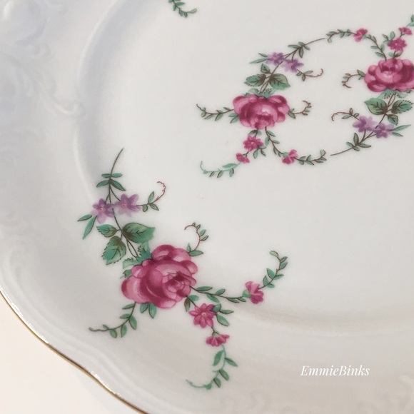 Vtg 1940s Wawel Fine Porcelain Rose Garden Gold Trim Bread & Butter Plates (2) - Picture 4 of 16